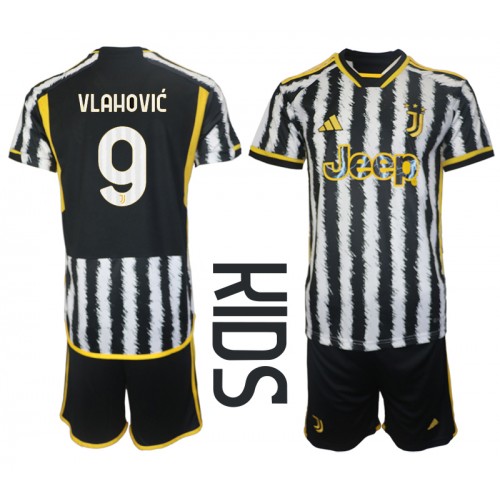 Dres Juventus Dusan Vlahovic #9 Domaci za djecu 2023-24 Kratak Rukav (+ kratke hlače)